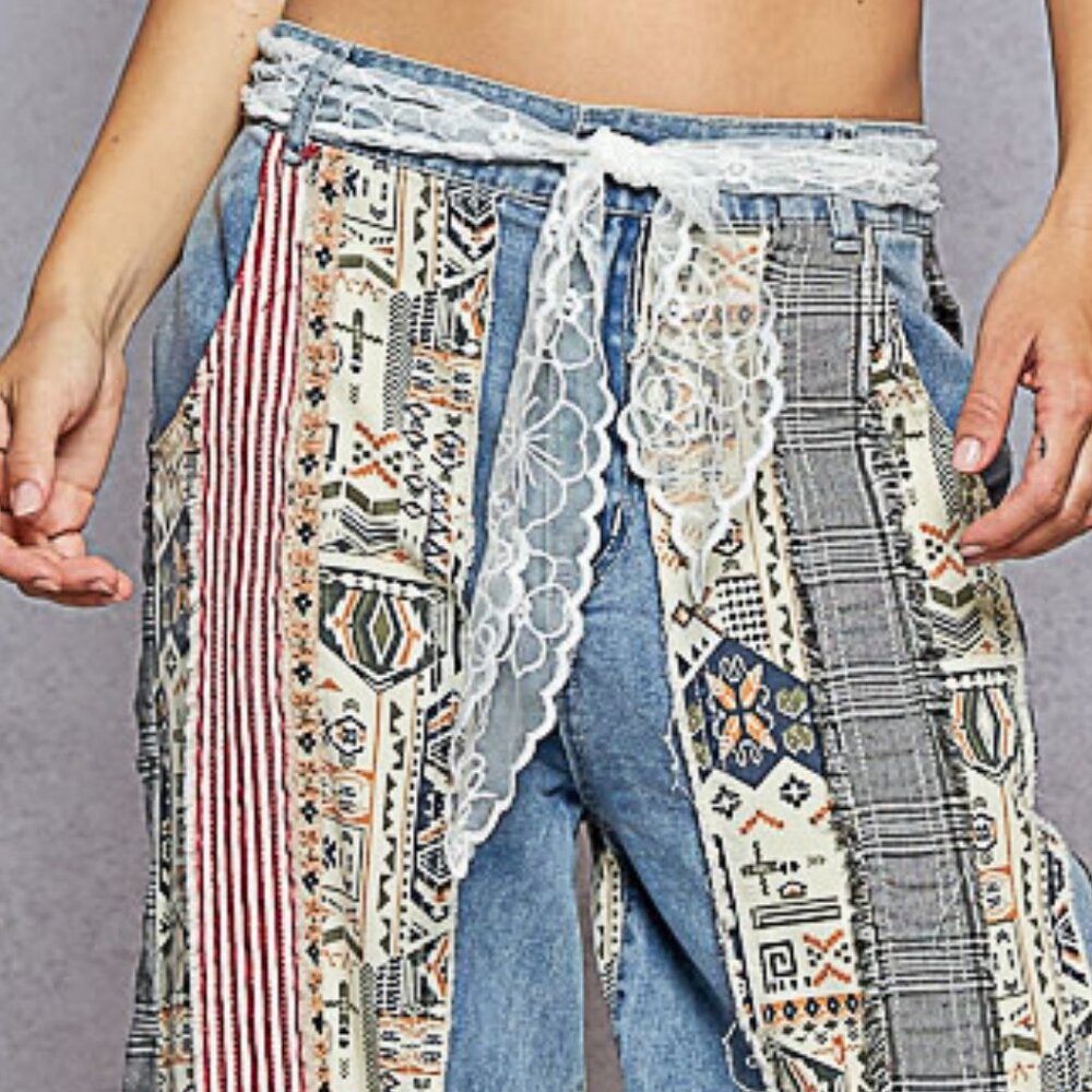 Boho Grunge Street Punk Denim Extreme Oversized Raw Edge Distressed Jeans - Picture 4 of 13